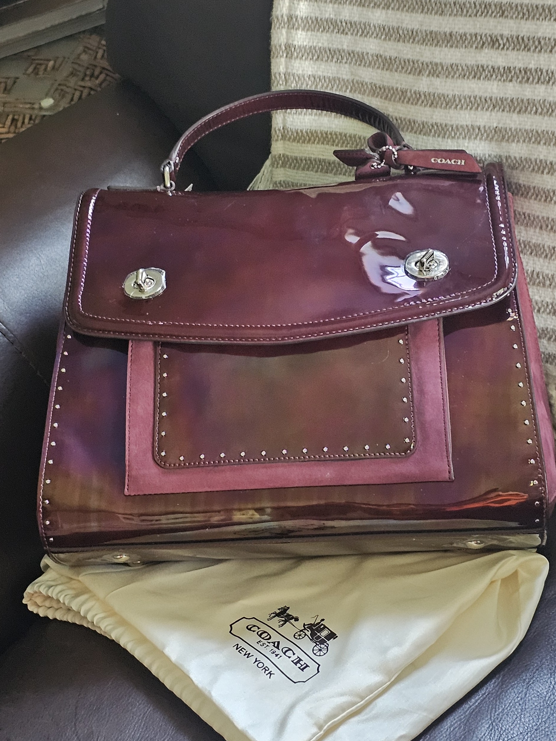 Coach Patent Leather Satchel In Burgundy